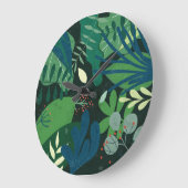 グリーンボタニカル：トロピカル葉イラストレーション ラージ壁時計 (傾斜)