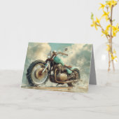 グリーンボバーオートバイカード – ビーチ背景 カード (黄色い花)