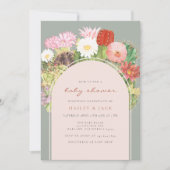 グリーンボホアーチサボツ開花デザートベビーシャワー 招待状 (正面)