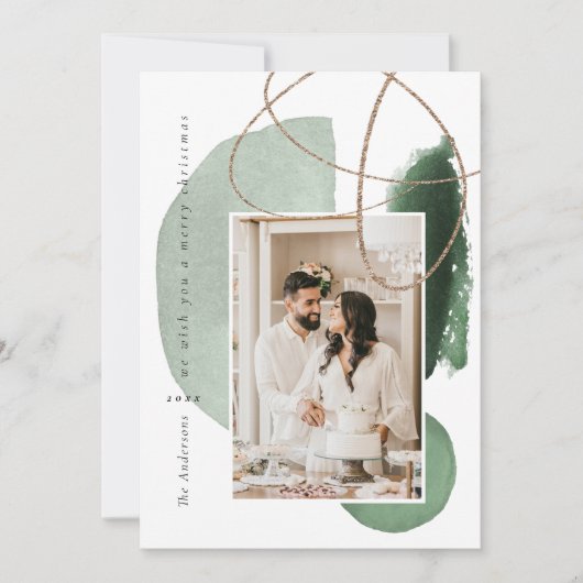 グリーンボホジモダンオメトリックフォトホリデーカード シーズンカード (正面)