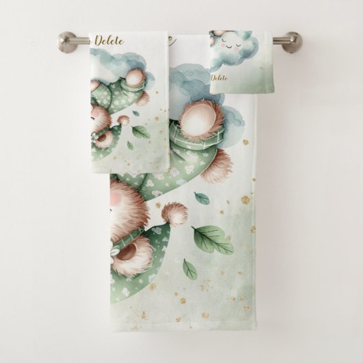 グリーンボホスリーピングテディベアかわいい バスタオルセット (インサイチュ)