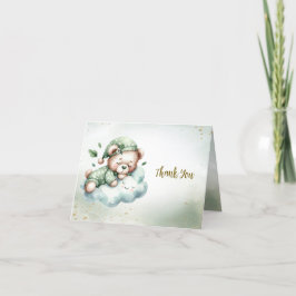 グリーンボホスリーピングテディベアキュートパーティー サンキューカード