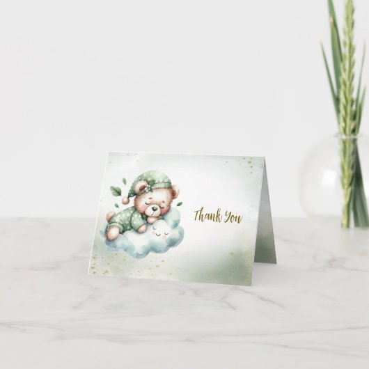 グリーンボホスリーピングテディベアキュートパーティー サンキューカード (正面)