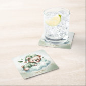 グリーンボホスリーピングテディベアキュートパーティー スクエアペーパーコースター (インサイチュ)