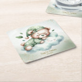 グリーンボホスリーピングテディベアキュートパーティー スクエアペーパーコースター (アングル)