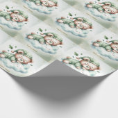 グリーンボホスリーピングテディベアキュートパーティー ラッピングペーパー (角)