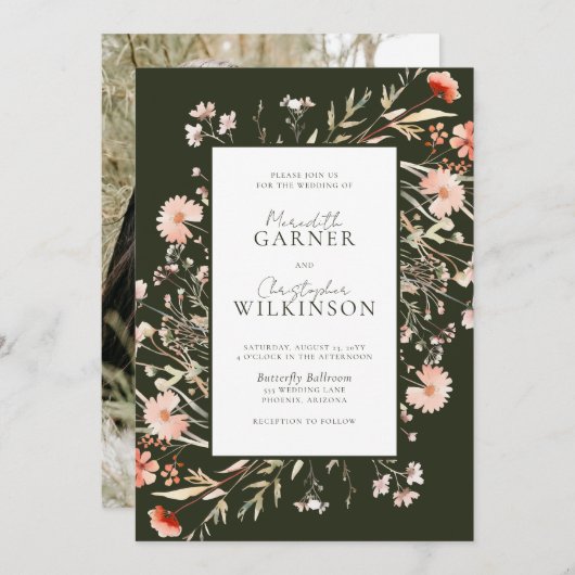 グリーンボホフローラフォト結婚式招待状 招待状 (正面/裏面)