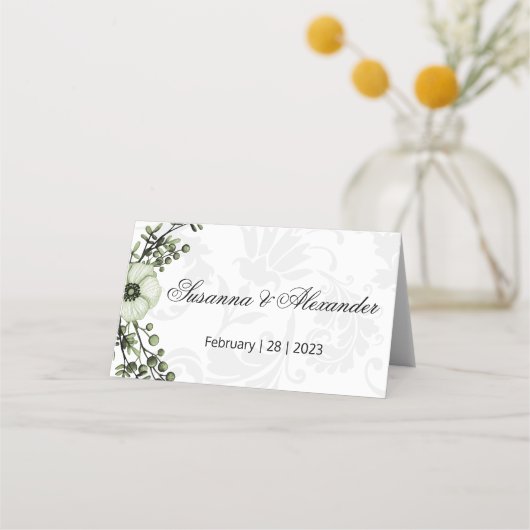 グリーンボホベリーリースグレーダマスウェディング プレイスカード (正面)