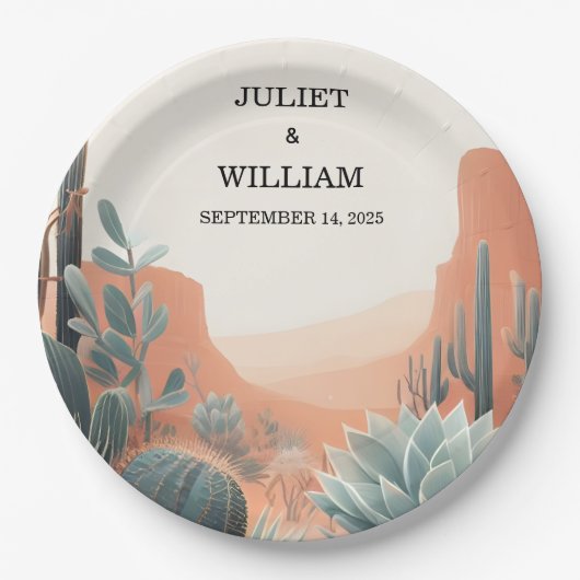 グリーンボホリーフデザートカッティ多肉性結婚の ペーパープレート (正面)