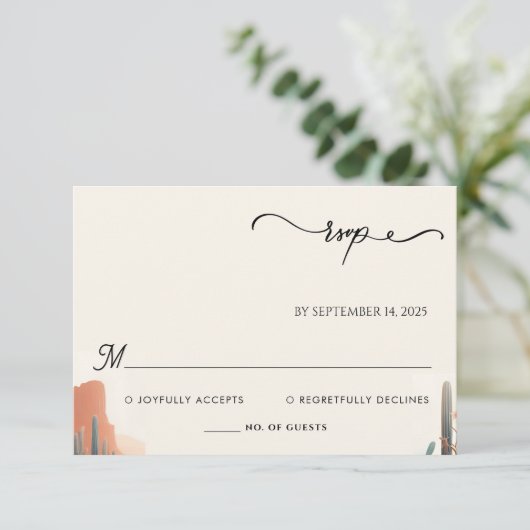 グリーンボホリーフデザートカッティ多肉性結婚の 出欠カード (スタンド正面)