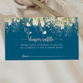 グリーンボホワイルドフラワーネイビネイビおむつラッフルチケット エンクロージャーカード
