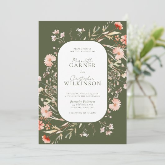 グリーンボホワイルドフラワーフォト結婚式招待状 招待状 (スタンド正面)