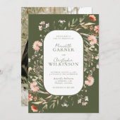 グリーンボホワイルドフラワーフォト結婚式招待状 招待状 (正面/裏面)