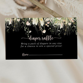 グリーンボホワイルドフラワーブラックおむつラッフルチケット エンクロージャーカード