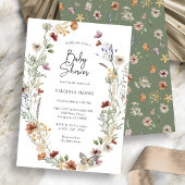 グリーンボホワイルドフラワーベビーシャワー招待状 招待状
