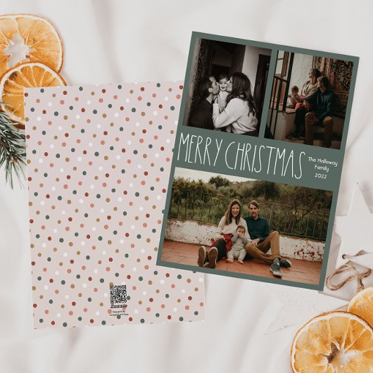 グリーンボホ水玉模様クラシッククリスマス写真 シーズンカード