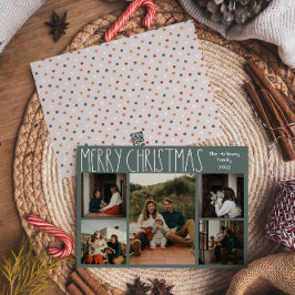 グリーンボホ水玉模様クリスマスファイブフォト シーズンカード