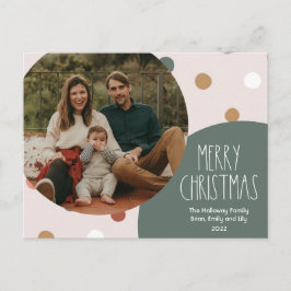 グリーンボホ水玉模様クリスマスワンフォト シーズンポストカード