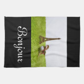 グリーンボンジュールにエッフェルタオルを付けたゴルフボール キッチンタオル (横)