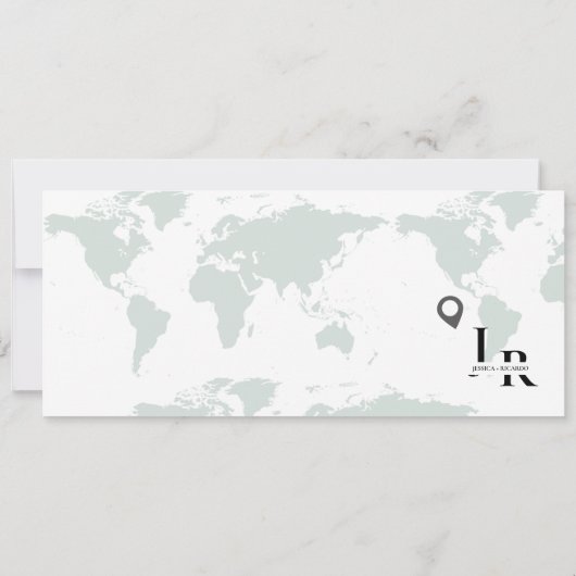 グリーンボーディングパス結婚式を保存する日付チケット 招待状 (裏面)