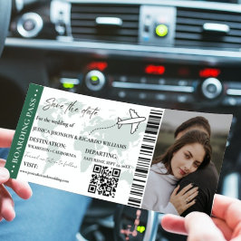 グリーンボーディングパス結婚式を保存する日付チケット 招待状