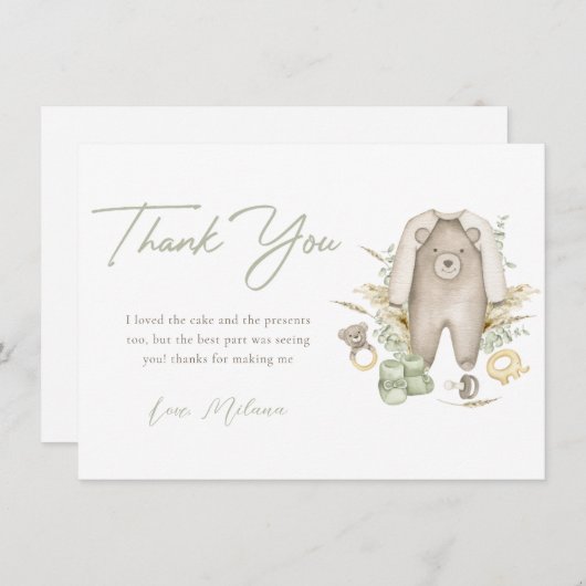グリーンボーホベイビーシャワーサンキューカード 招待状 (正面/裏面)