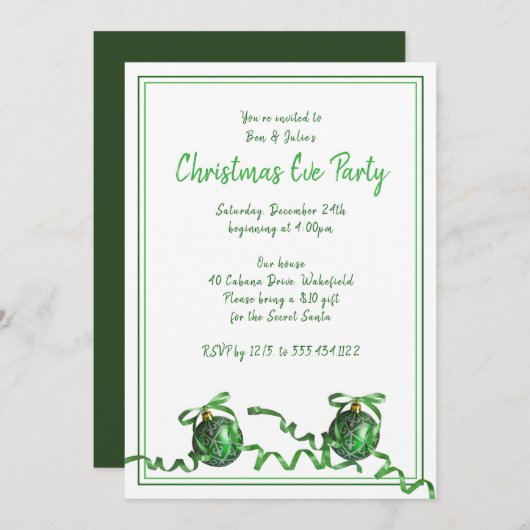 グリーンボールスクリスマスホリデーハウスパーティー 招待状 (正面/裏面)