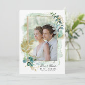 グリーンボ結婚タニカルThank Youフォトカード 招待状 (スタンド正面)