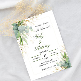 グリーンボ葉タニカルモダン結婚式招待状 招待状
