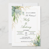 グリーンボ葉タニカルモダン結婚式招待状 招待状 (正面)