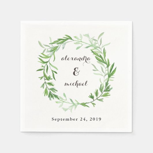 グリーンボ葉タニカルリース結婚ズ スタンダードカクテルナプキン (正面)