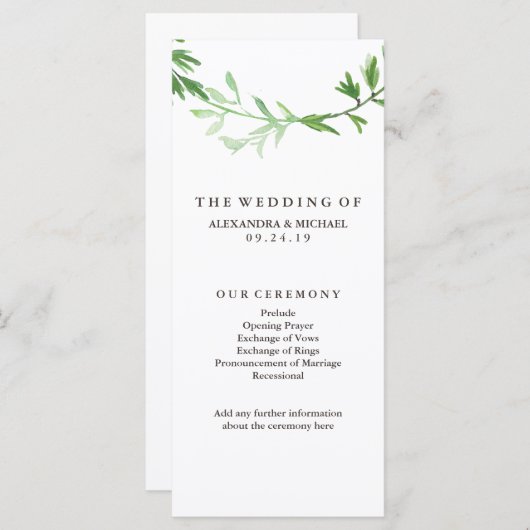 グリーンボ離れタニカルリース結婚式 プログラム (正面/裏面)