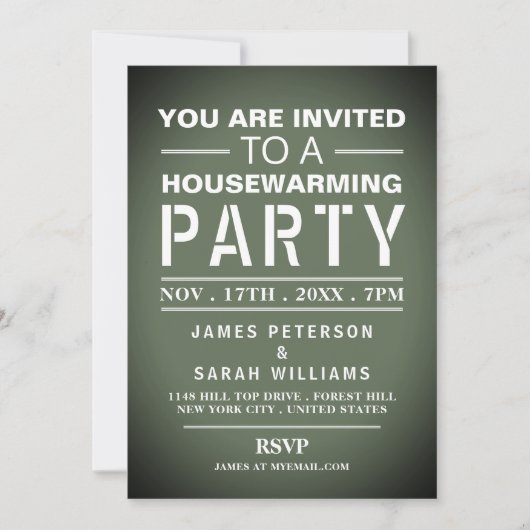 グリーンポスター引っ越し祝いパーティーパーティー 招待状 (正面)