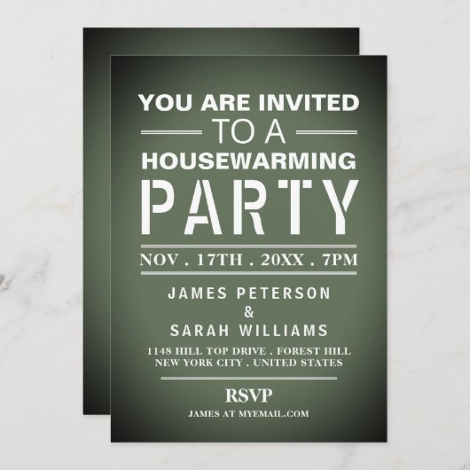 グリーンポスター引っ越し祝いパーティーパーティー 招待状 (正面/裏面)