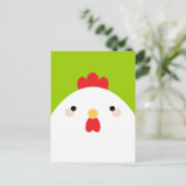 グリーンポストカードに白い鶏 ポストカード (スタンド正面)