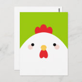 グリーンポストカードに白い鶏 ポストカード (正面/裏面)