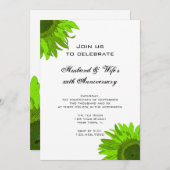 グリーンポップアートのひまわりウェディングアニバーサリーパーティー 招待状 (正面/裏面)