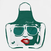 グリーンポップ・アートのアかわいらしート女性サングラス赤い唇 エプロン (正面)