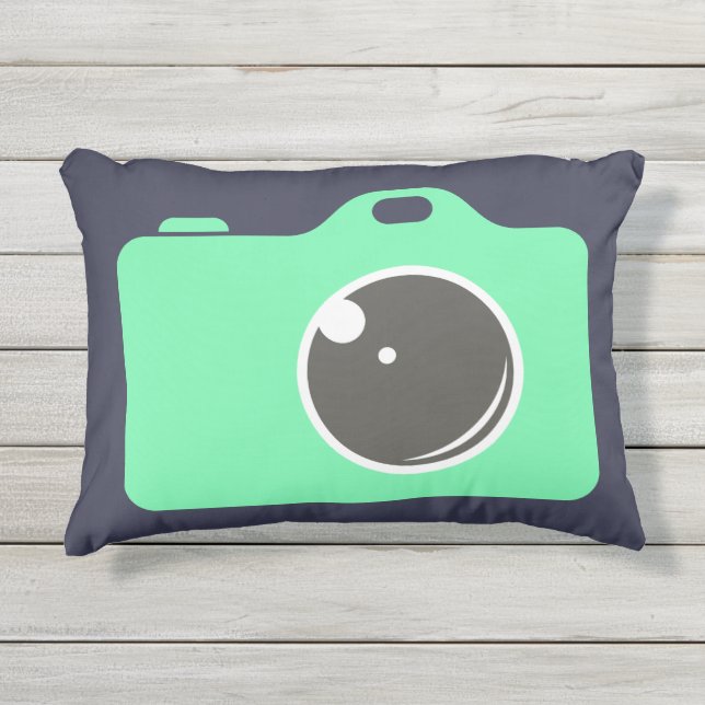 グリーンポップ・アートのアートカメラブルー アウトドアクッション (正面)