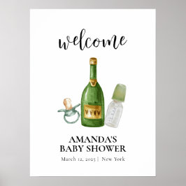 グリーンポピミニマルンシャンパンベビーシャワーウェルカム ポスター