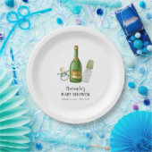 グリーンポピミニマルンシャンパンボトルベビーシャワー ペーパープレート (パーティー)