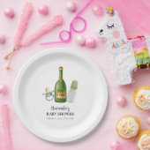 グリーンポピミニマルンシャンパンボトルベビーシャワー ペーパープレート (パーティー)