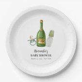 グリーンポピミニマルンシャンパンボトルベビーシャワー ペーパープレート (正面)