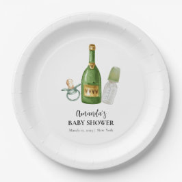 グリーンポピミニマルンシャンパンボトルベビーシャワー ペーパープレート