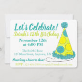 グリーンポルカドットパーティーハットの誕生日をお祝いしよう 招待状 (正面)