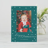 グリーンポンポン水玉模様フォトホリデーカード 招待状 (スタンド正面)