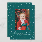 グリーンポンポン水玉模様フォトホリデーカード 招待状 (正面/裏面)