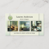 グリーンポートフォリオロゴQRコードインテリアデザイナー 名刺 (正面)