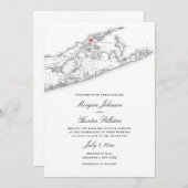グリーンポートNYマップエレガント白黒結婚ズ 招待状 (正面/裏面)