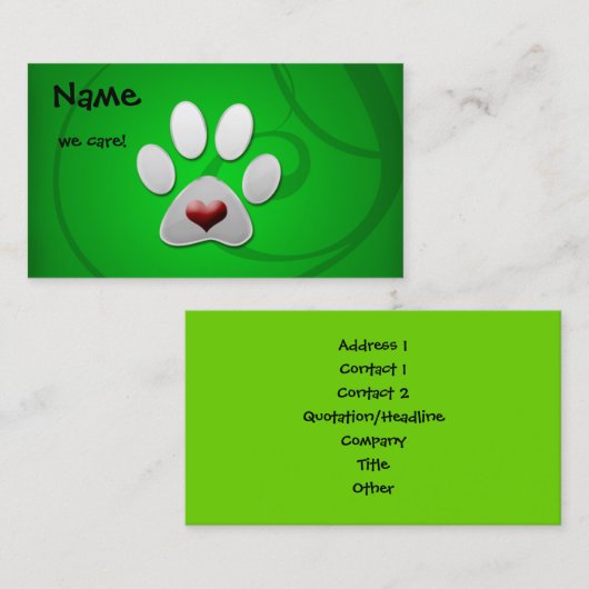 グリーンポーハートペットの名刺 名刺 (正面/裏面)